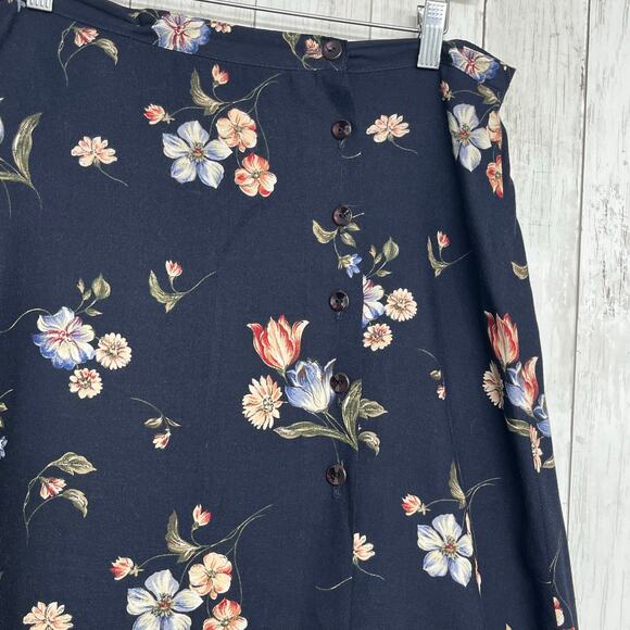 Petites By Inclinations Vintage Floral Button Flowy Midi Cottage Wrap USA Skirt - Picture 3 of 8